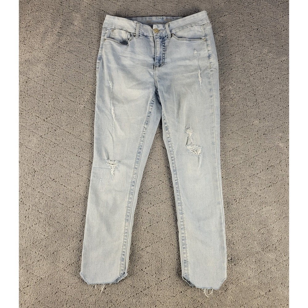 Seven7 Jeans Womens 10 Blue Tummyless High Rise Skinny Distressed Raw Hem